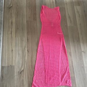 Pink crochet cover up maxi dress